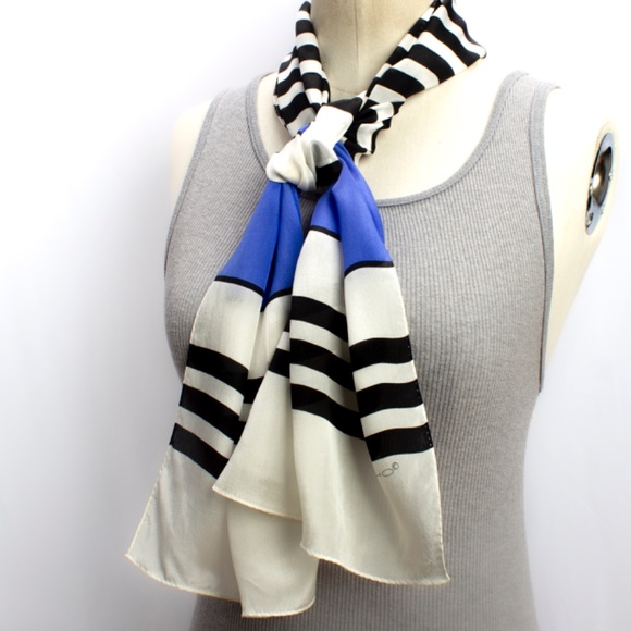 Vintage Silk Scarf | Echo Scarf | Retro Style Block Color Striped - Picture 1 of 9